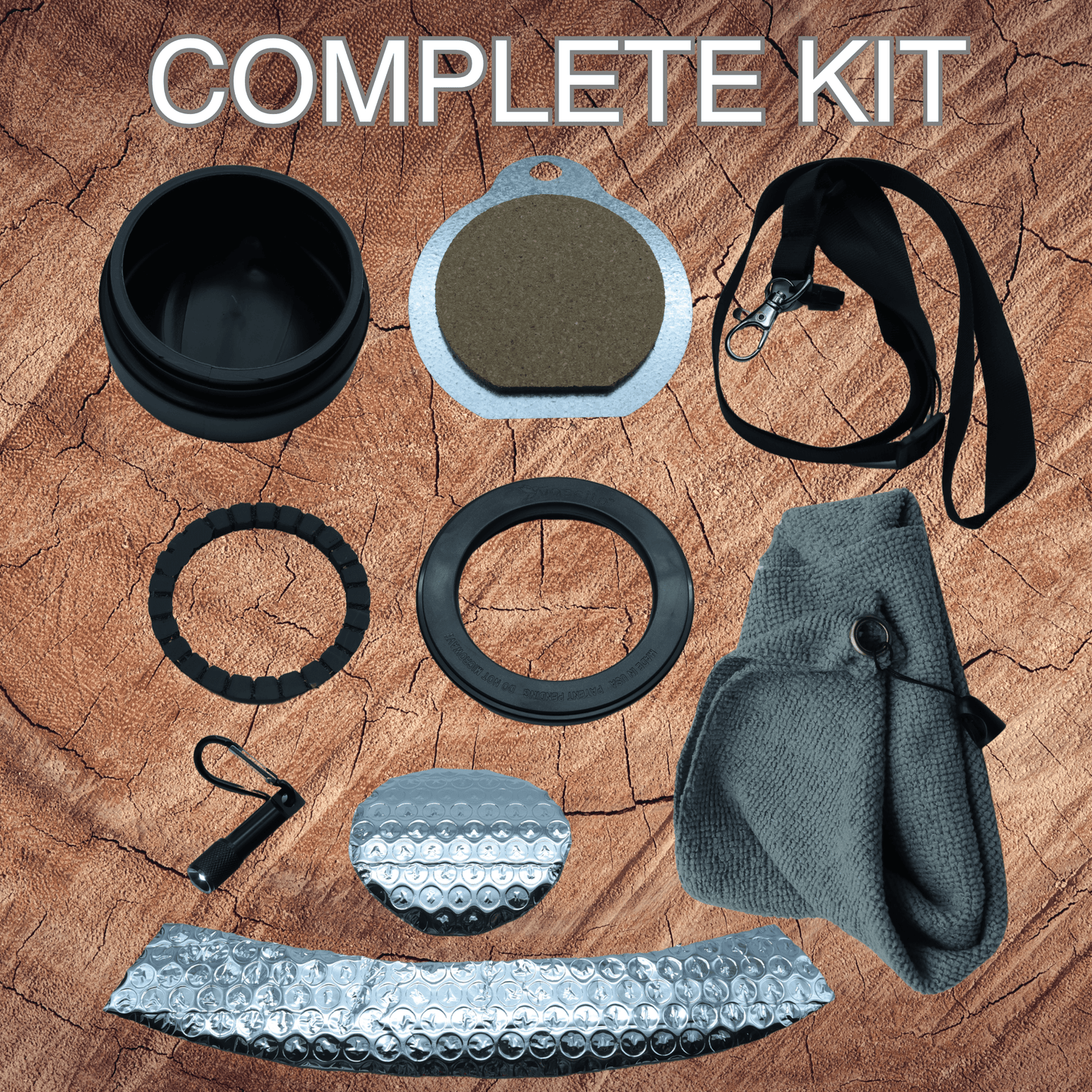 EZ Beaver Bait Buddy complete kit with small tackle box, bait holder, lanyard, LED light, and insulation pads for fishing convenience.