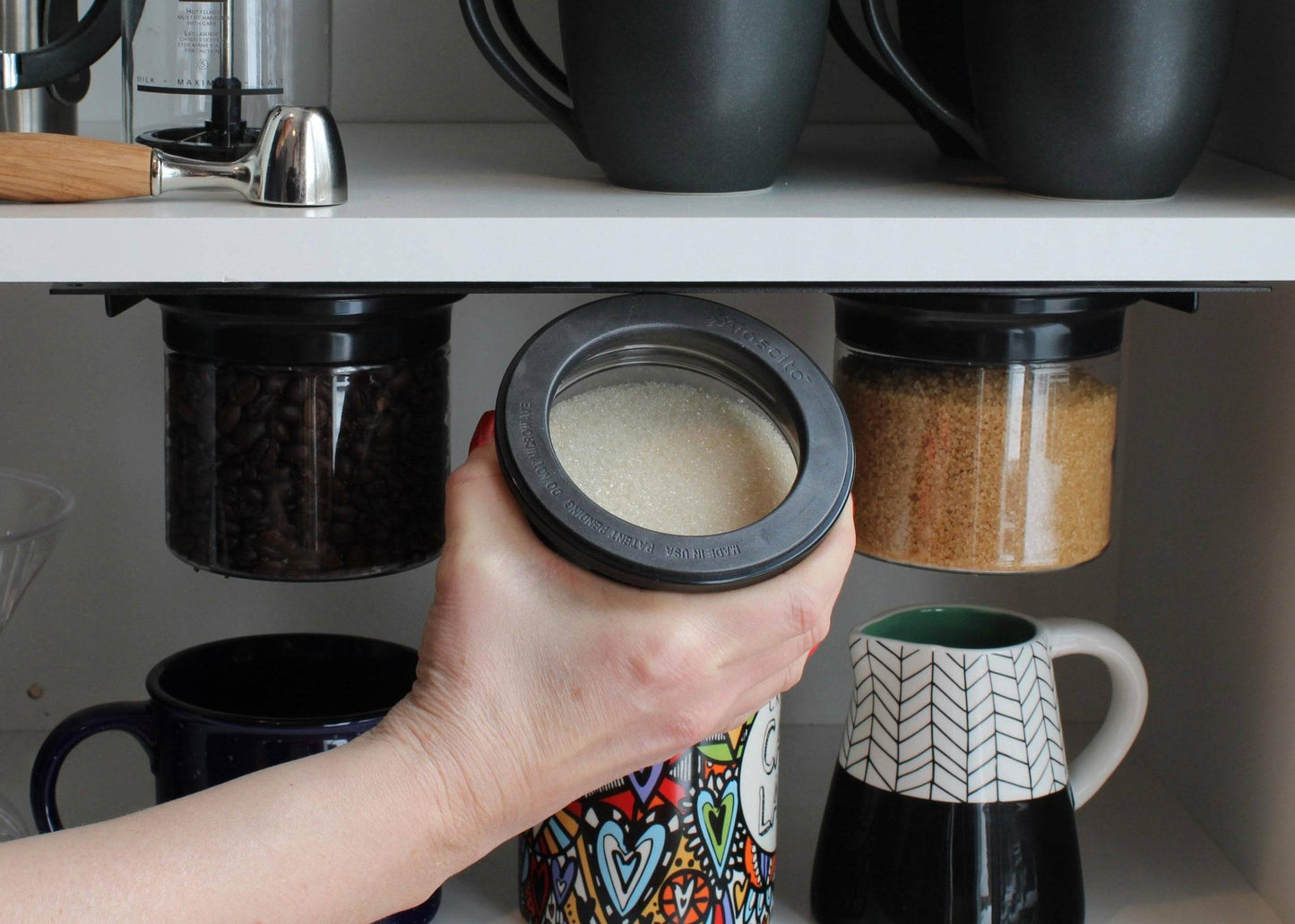3 Jar Black Under Shelf Unit with 16 ounce jars