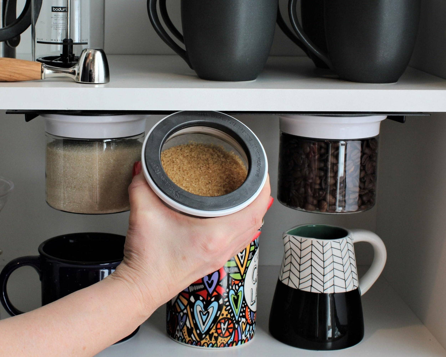 Under Cabinet or Under Shelf Space Saving Airtight Storage Canisters