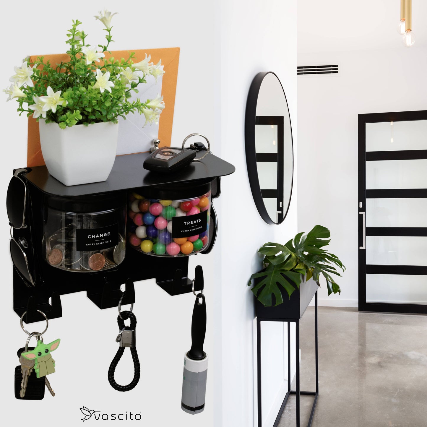 Wall Hung Key Holder with 9 Inch Entryway Shelf