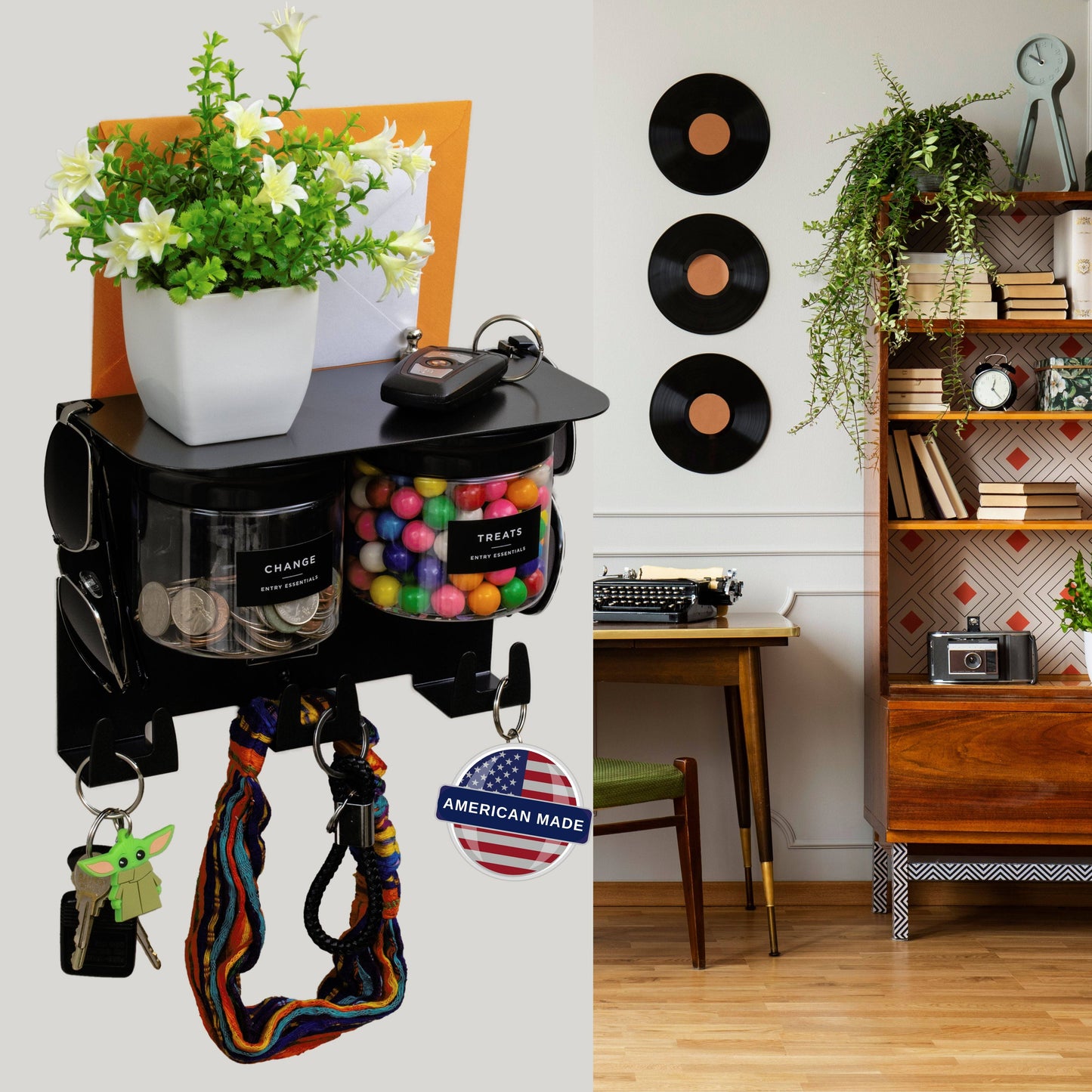 Wall Hung Key Holder with 9 Inch Entryway Shelf