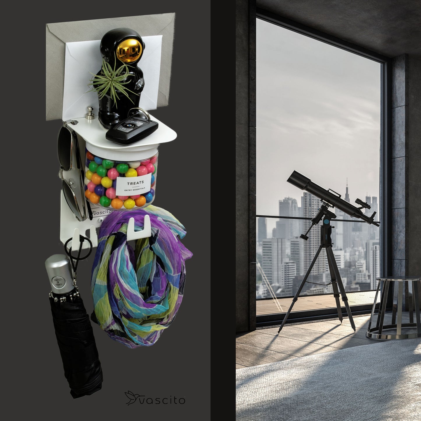 Small Key Holder Wall Mount with 4.75 Inch Entryway Shelf