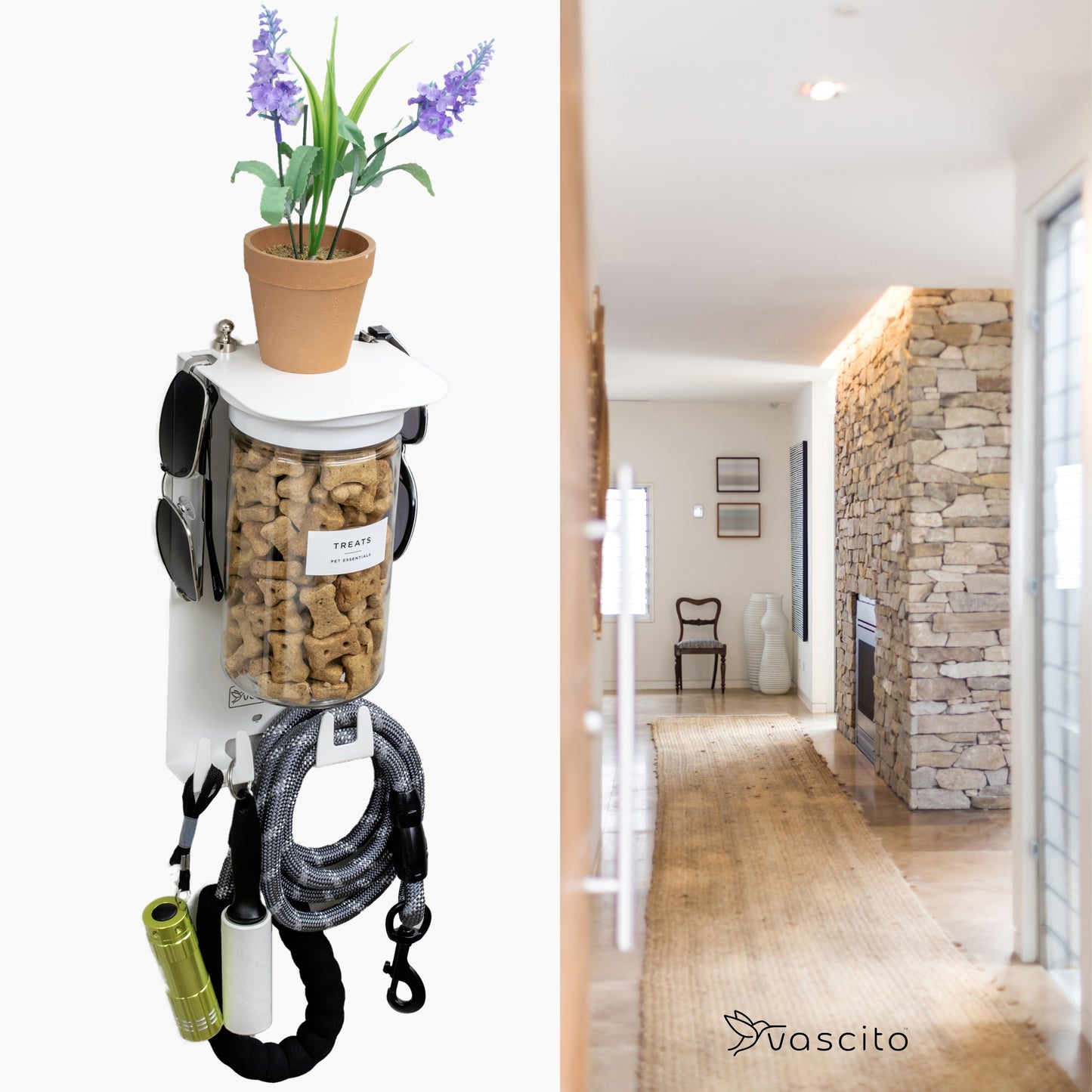 Dog Leash Holder for Wall, Dog Storage Organizer with 4.75" Dog Shelf