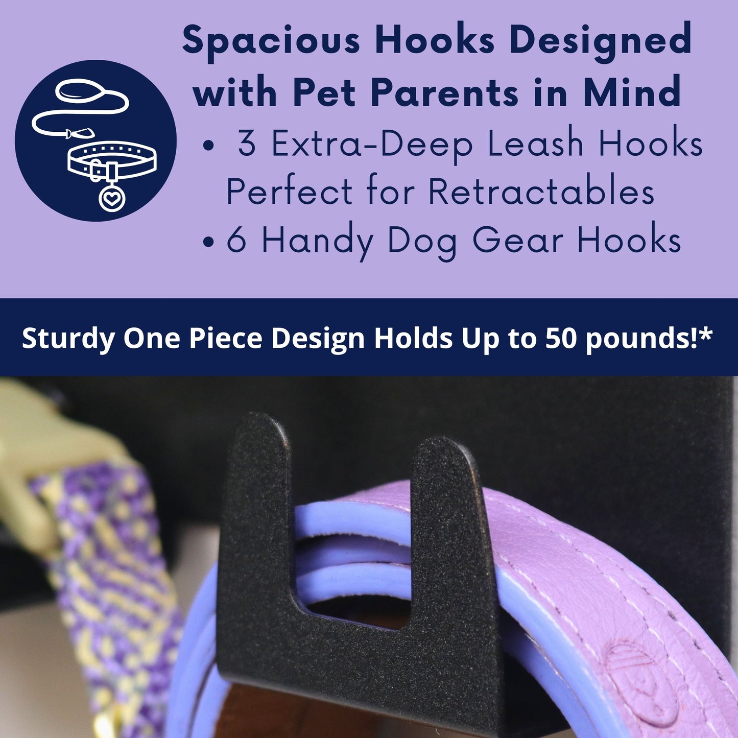Dog Leash Holder for Wall with 9" Dog Shelf, Deep Dog Hooks and 2 Small Airtight Dog Treat Containers, Dog Stuff Organizer and Storage, Dog Accessories, New Puppy Essentials