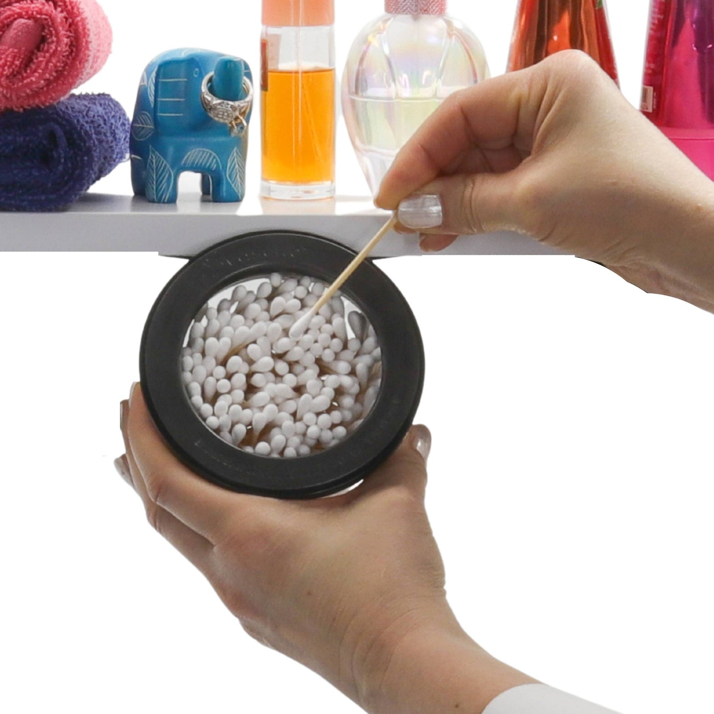 Cotton Ball and Q tip Holder, Bathroom Canisters Set, Adhesive Mount Under Shelf Organizer, Bathroom Storage Organizer