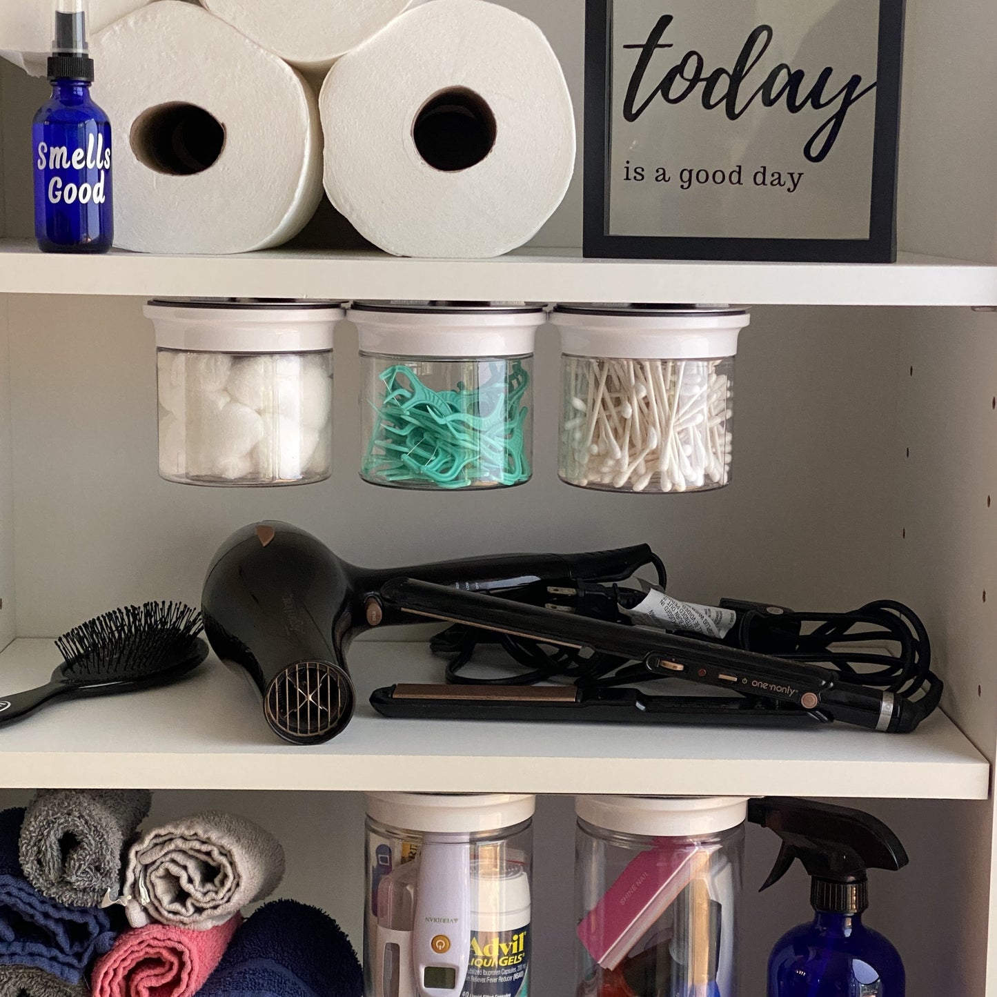 Cotton Ball and Q tip Holder, Bathroom Canisters Set, Adhesive Mount Under Shelf Organizer, Bathroom Storage Organizer