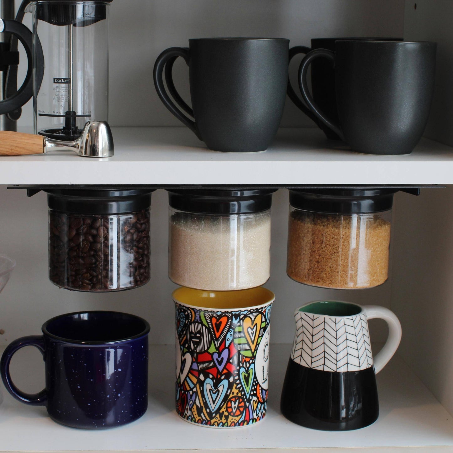 Kitchen Under Cabinet Space Saving Storage Shelf Organizer with Airtight Storage Jars