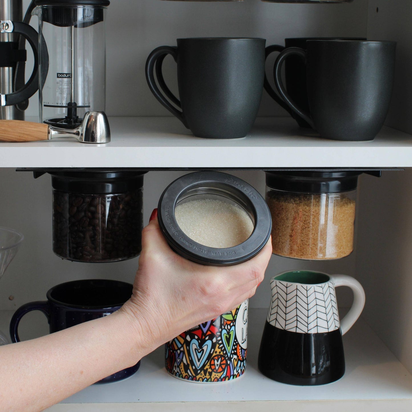 Kitchen Under Cabinet Space Saving Storage Shelf Organizer with Airtight Storage Jars