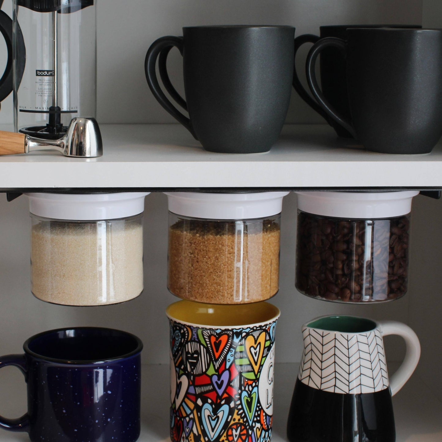 Kitchen Under Cabinet Space Saving Storage Shelf Organizer with Airtight Storage Jars