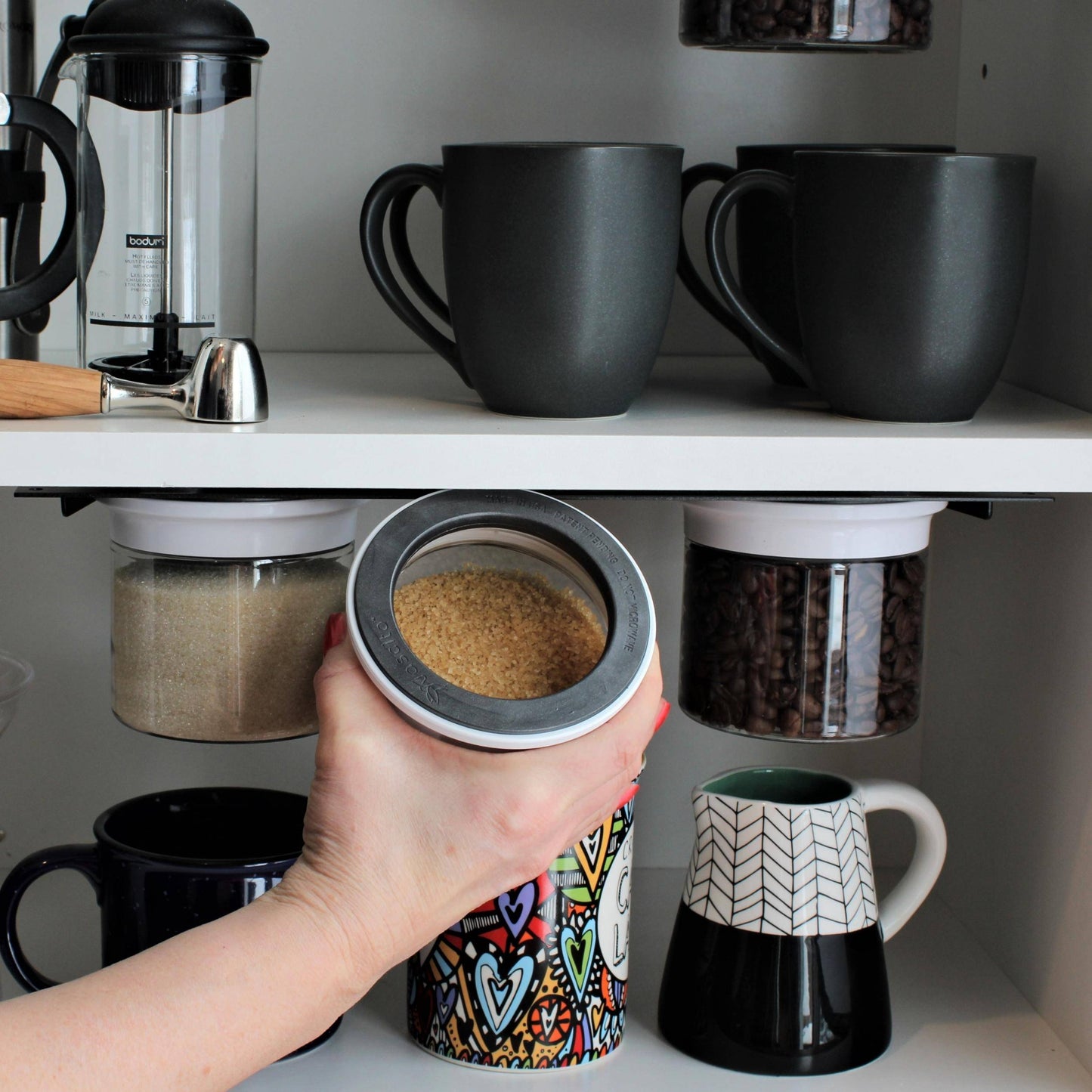 Kitchen Under Cabinet Space Saving Storage Shelf Organizer with Airtight Storage Jars