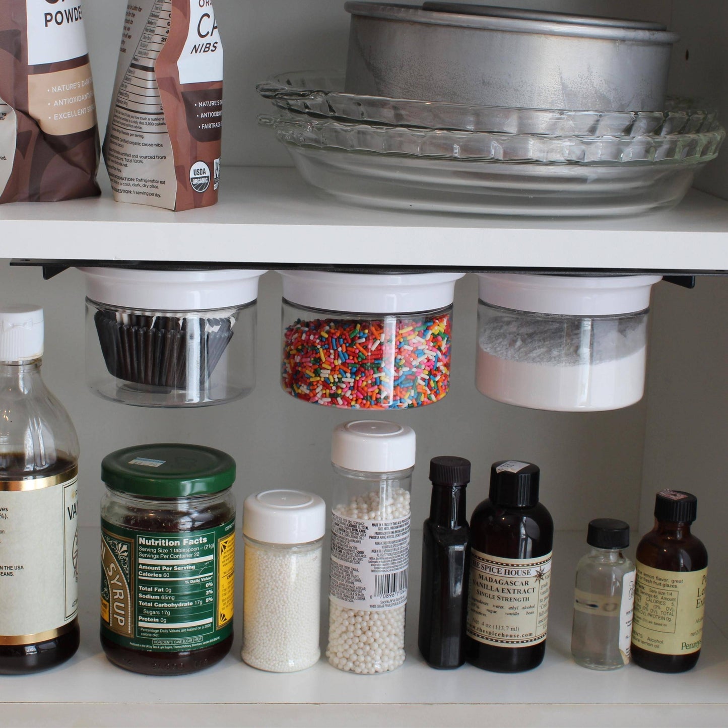 Kitchen Under Cabinet Space Saving Storage Shelf Organizer with Airtight Storage Jars