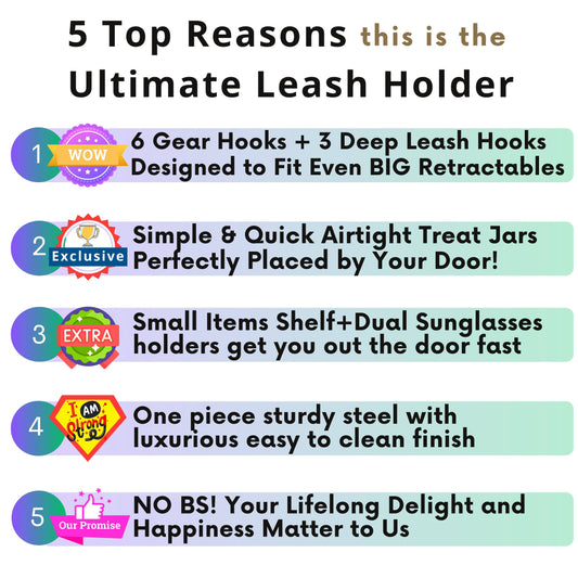 Top 5 reasons to choose the premium wall hung large dog treat jar organizer with deep leash hooks and airtight storage jars.