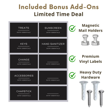 Wall Mounted Key Holder - Small Entryway Shelf bonus add-ons include magnetic mail holders, vinyl labels, and heavy-duty install hardware.