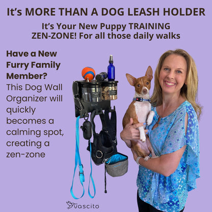 Dog Leash Holder for Wall with 9" Dog Shelf, Deep Dog Hooks and 2 Small Airtight Dog Treat Containers, Dog Stuff Organizer and Storage, Dog Accessories, New Puppy Essentials