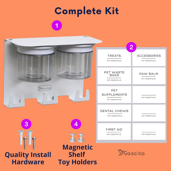 Dog Leash Holder for Wall with 9" Dog Shelf, Deep Dog Hooks and 2 Small Airtight Dog Treat Containers, Dog Stuff Organizer and Storage