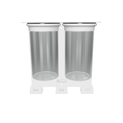 Close-up of two empty airtight jars from Dog Leash Holder Wall Organizer, designed for pet treats and waste bags storage.