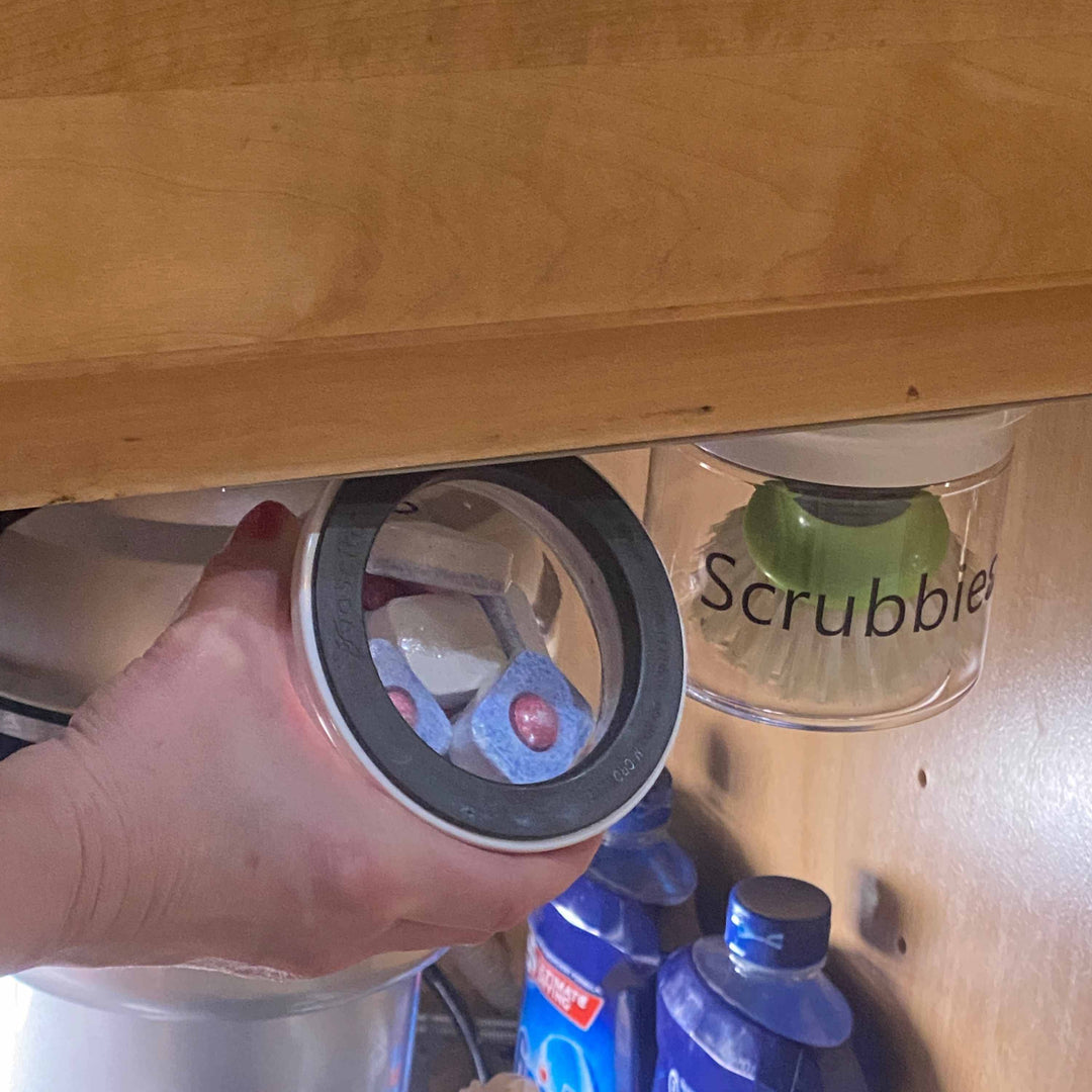 Break Room Under Sink Organizer with Space Saving Airtight Storage Jars for Convenient Under Sink Organizers