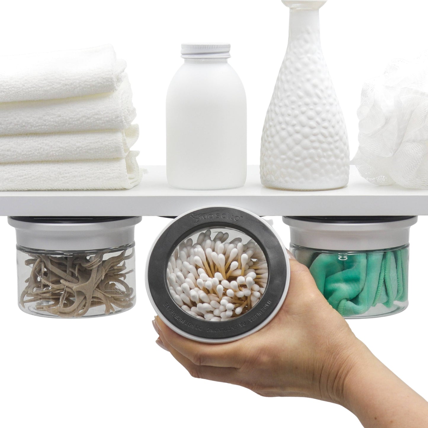 Cotton Ball and Q tip Holder, Bathroom Canisters Set, Adhesive Mount Under Shelf Organizer, Bathroom Storage Organizer