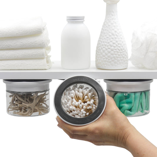 Cotton Ball and Q tip Holder, Bathroom Canisters Set, Adhesive Mount Under Shelf Organizer, Bathroom Storage Organizer