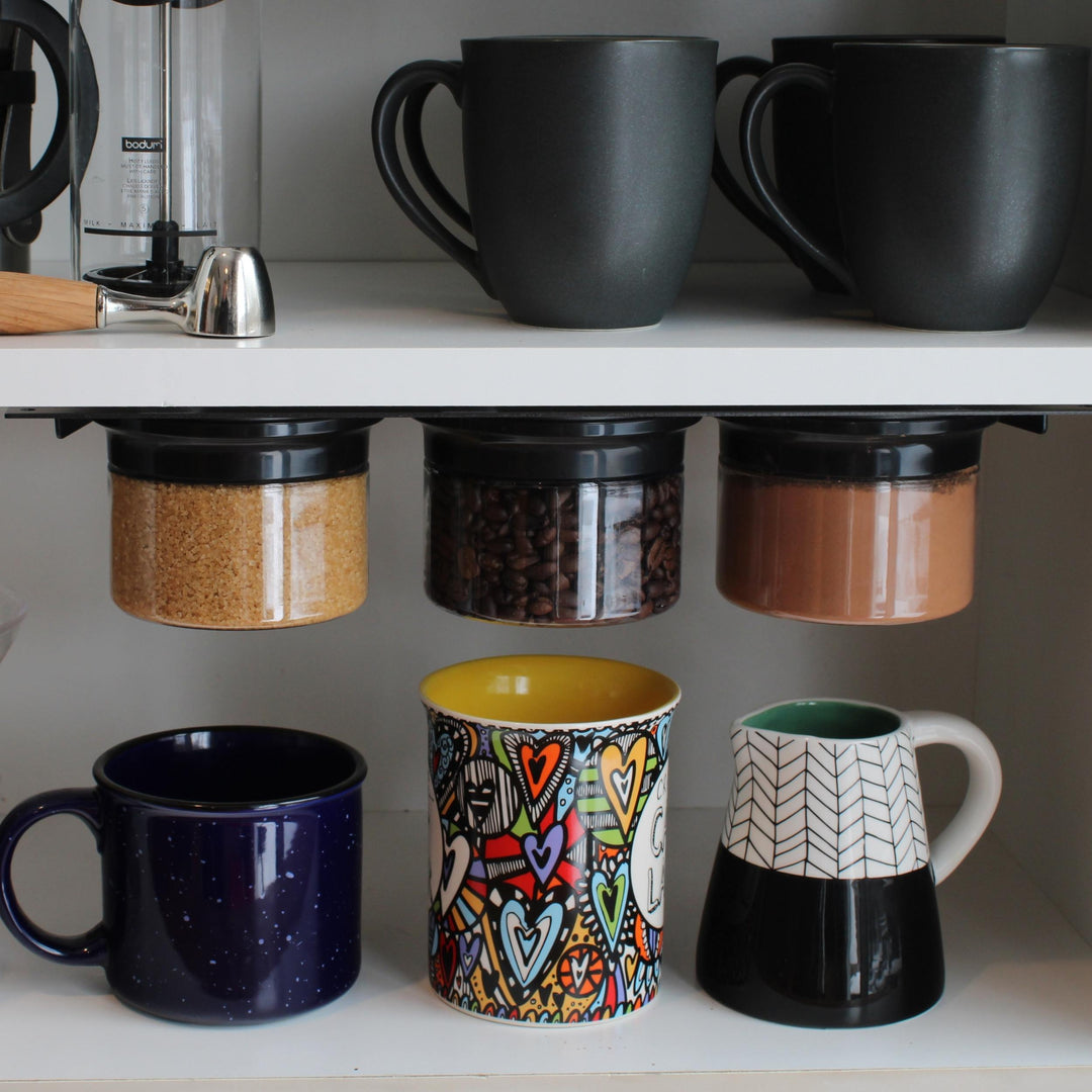Kitchen Under Cabinet Space Saving Storage Shelf Organizer with Airtight Storage Jars
