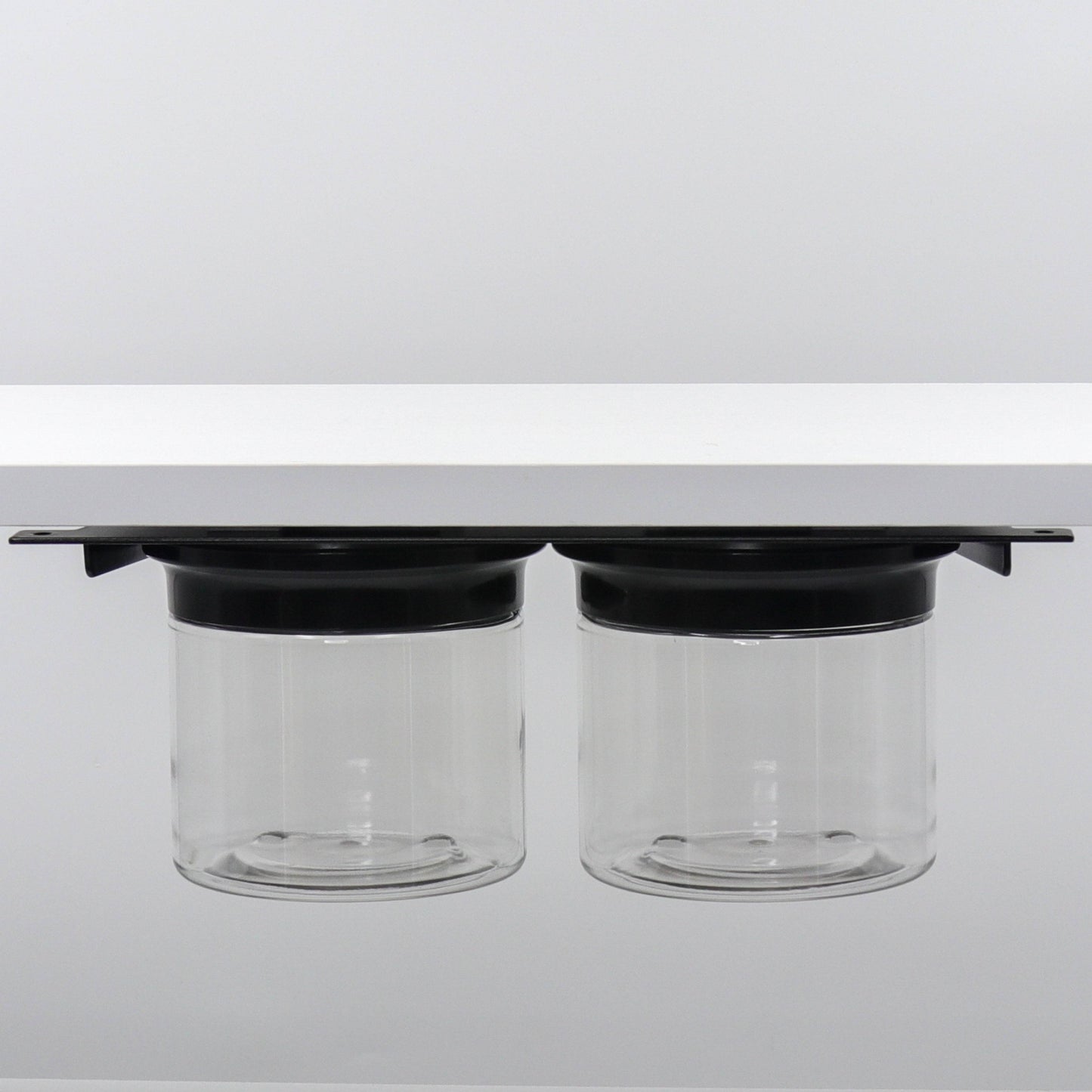 Under Bathroom Shelf Organizer Includes Clear Smell Proof Storage Jars with Labels for Cotton Swabs, Balls, Flossers and more!