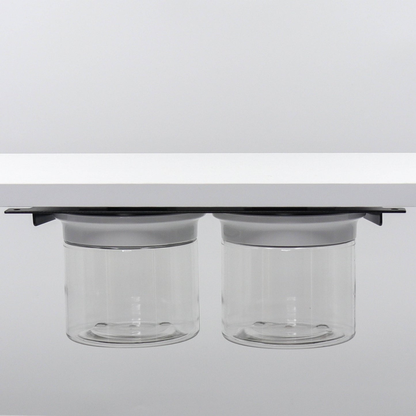 Under Bathroom Shelf Organizer Includes Clear Smell Proof Storage Jars with Labels for Cotton Swabs, Balls, Flossers and more!