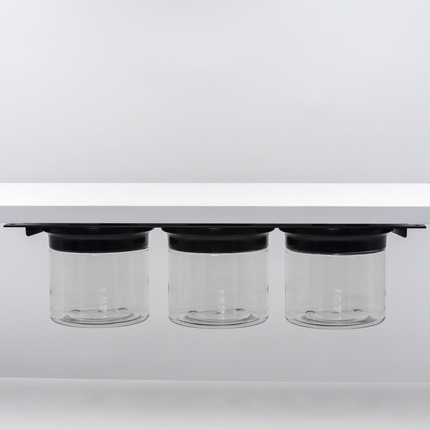 Under Bathroom Shelf Organizer Includes Clear Smell Proof Storage Jars with Labels for Cotton Swabs, Balls, Flossers and more!