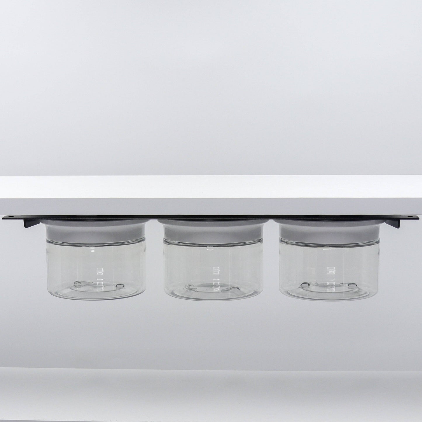 Under Bathroom Shelf Organizer Includes Clear Smell Proof Storage Jars with Labels for Cotton Swabs, Balls, Flossers and more!