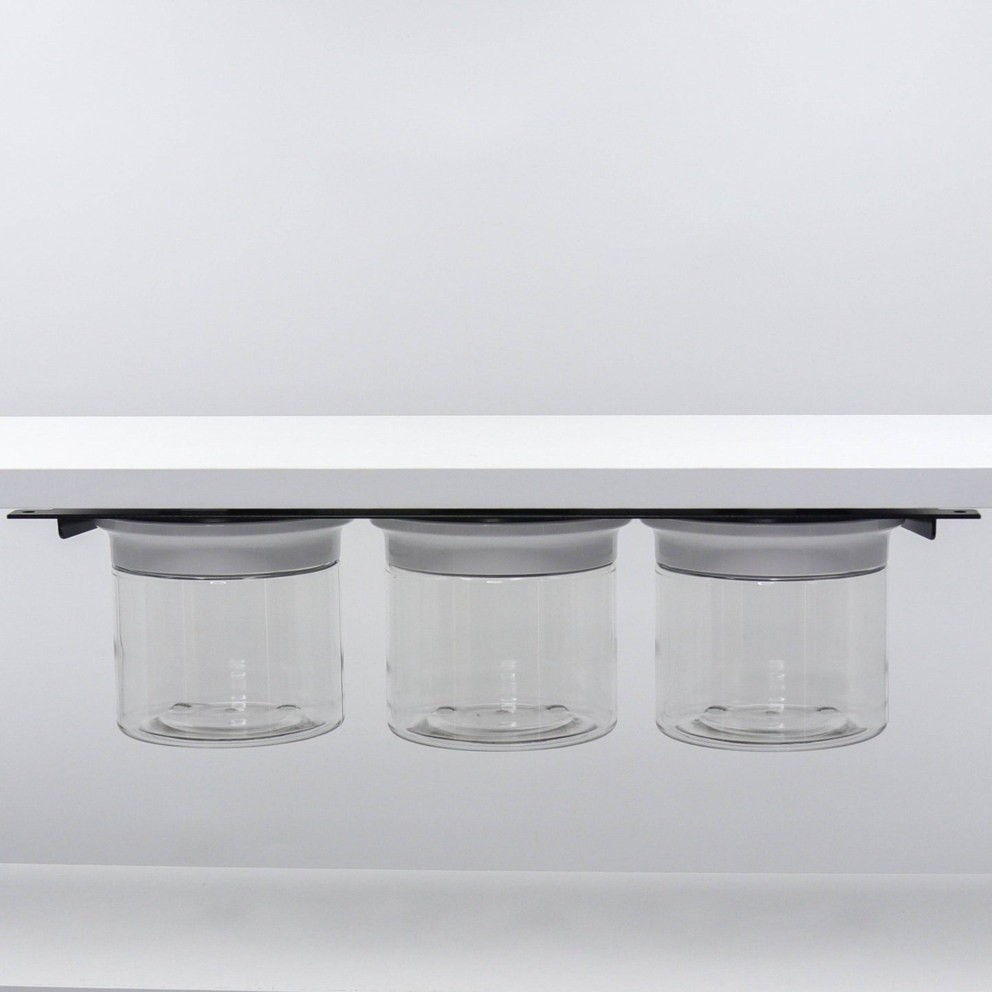 Under Bathroom Shelf Organizer Includes Clear Smell Proof Storage Jars with Labels for Cotton Swabs, Balls, Flossers and more!